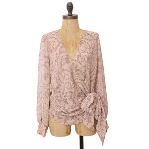 BARDOT Ditsy Wrap Cropped Top 6/S Beige Chiffon Floral Long Sleeve EUC B59